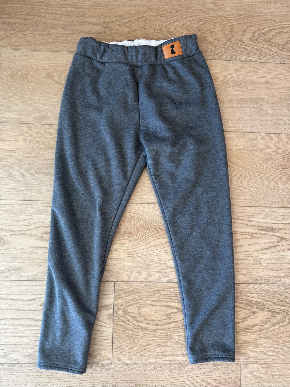Gray Sherpa Fleece Lined Thermal Leggings Pants Cat Patch Fits S/M